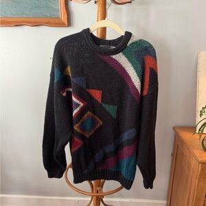 Men's Black Geometric Sweater Vintage